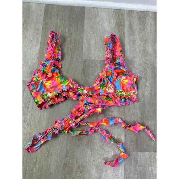 Kulani Kinis Lettuce Edge Wrap Bikini Top Havana Haven Size XL - Picture 4 of 4